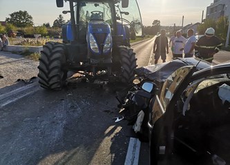 Klinča: Audijem prešao u suprotan smjer i zabio se u traktor, s teškim ozljedama prevezen u KBC Sestre milosrdnice
